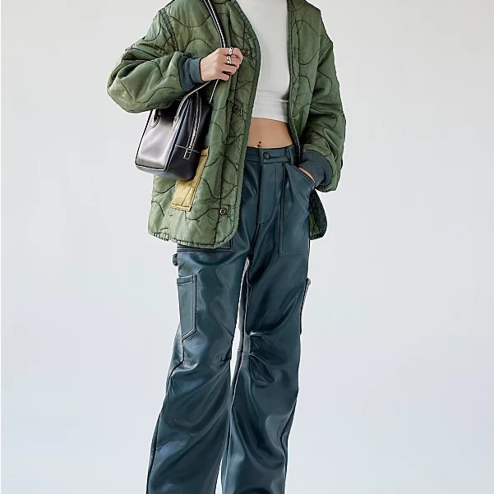 Lioness Dark Green Leather Cargo Pants